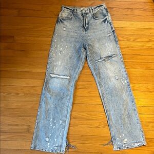 Free People Distressed Wide Leg Denim